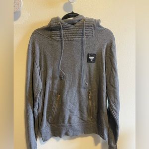 Gray, long sleeve, drawstring sweater